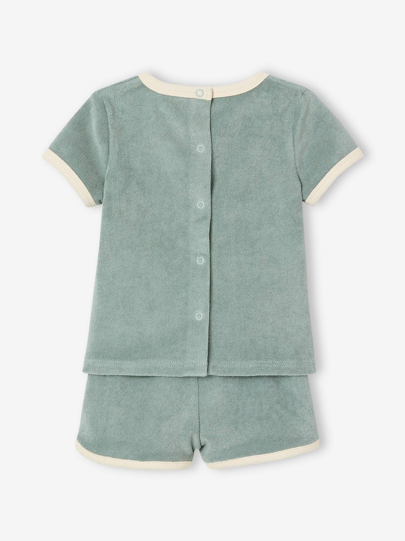 VERTBAUDET Ensemble De Bain Bébé Anti-UV T-Shirt + Short + Bob - Vert Menthe/Blanc 3M (60CM)