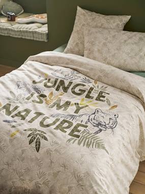 -Duvet Cover + Pillowcase Set for Children, with Recycled Cotton Content, Green Jungle