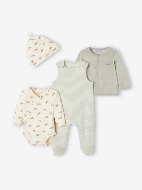 Baby-Outfits-Baby bodysuit, dungarees, hat and cardigan set