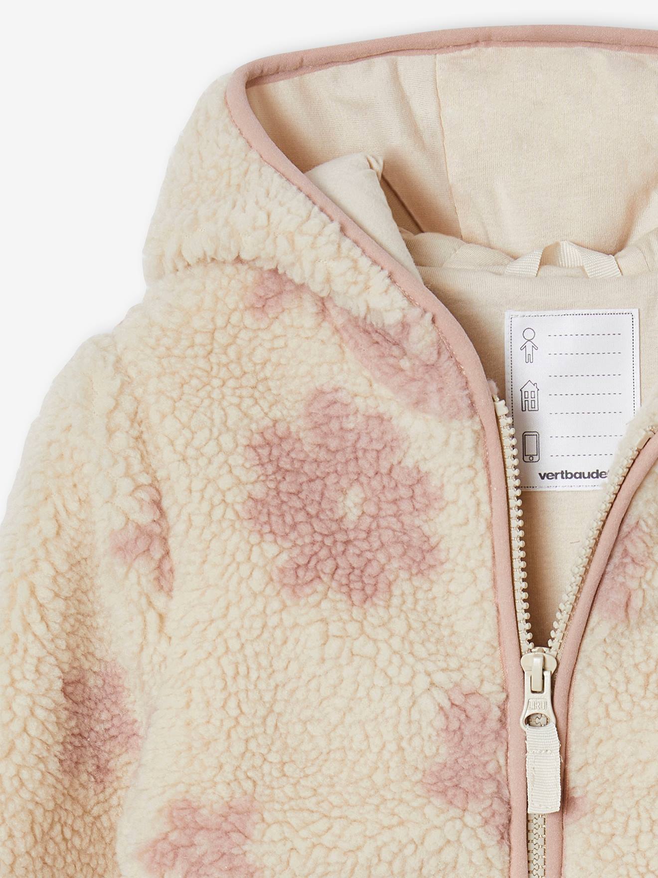 Girls' floral pop hooded sherpa jacket vanilla, Girls