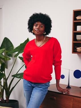 Vêtements de grossesse-Pull col V grossesse en maille mousseuse fantaisie