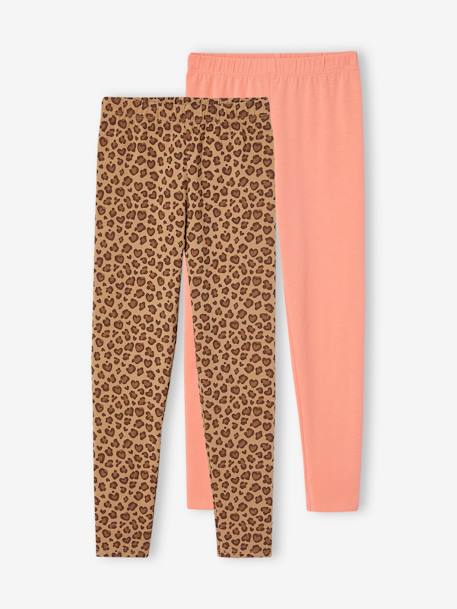 Lot de 2 leggings fille anthracite+beige+écru+rose poudré+vert émeraude+vert sauge - vertbaudet enfant 