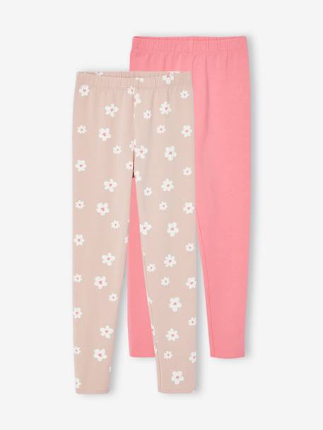 Lot de 2 leggings fille anthracite+beige+écru+rose poudré+vert émeraude+vert sauge - vertbaudet enfant 