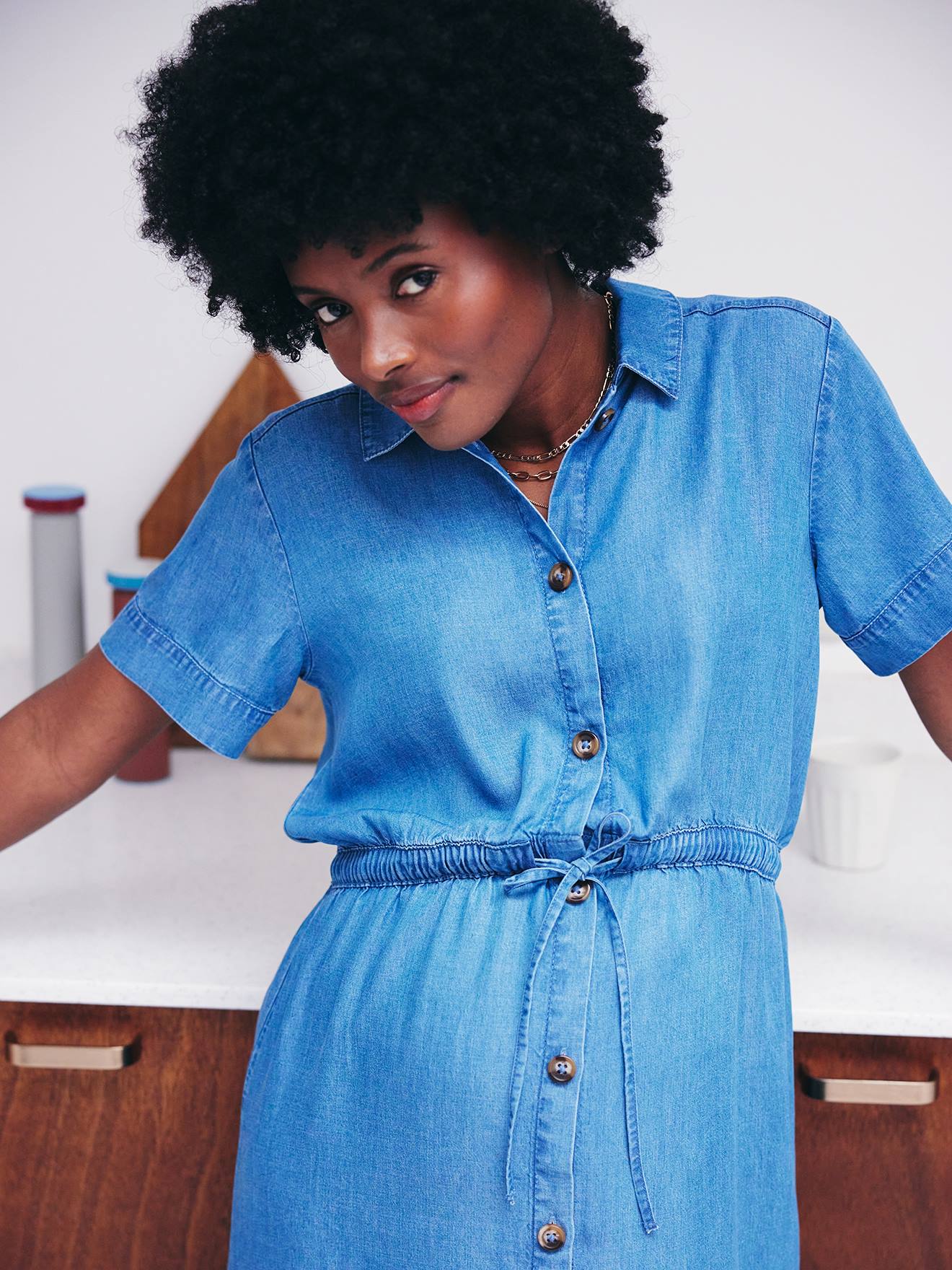 Long Shirt Dress in Lyocell, Maternity & Nursing - stone, Maternity