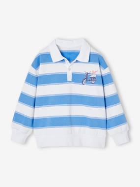 -Striped Sweatshirt with Polo Shirt Collar for Boys