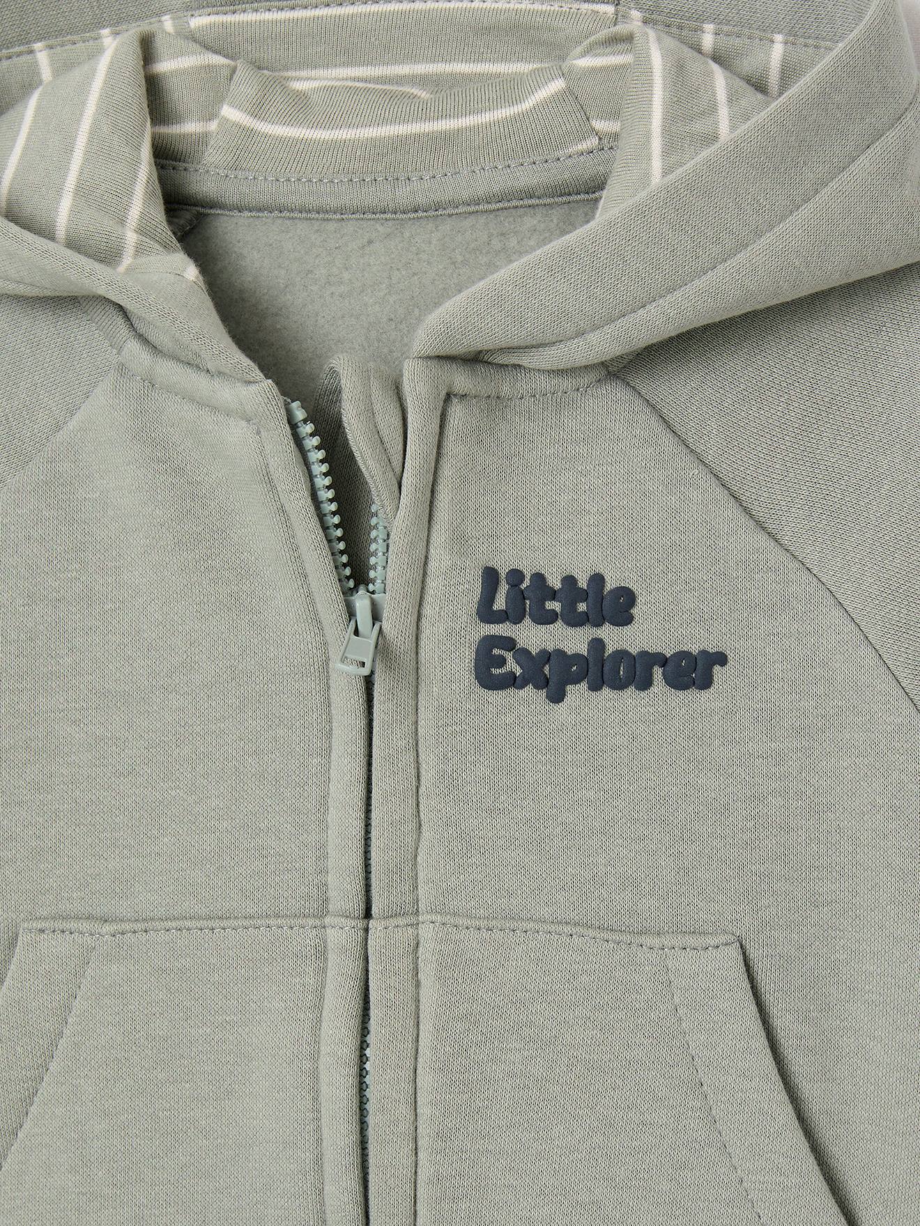 Sweat Zippé Capuche Vertbaudet Bébé 3M - Gris Vert, Molleton Doux, Message "Little Boy"