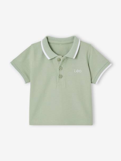 Polo Shirt with Embroidery on the Chest, for Baby Boys Dark Blue+sage green - vertbaudet enfant 