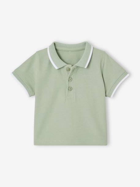 Polo Shirt with Embroidery on the Chest, for Baby Boys Dark Blue+sage green - vertbaudet enfant 