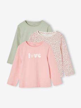 Girls-Pack of 3 long-sleeved girls' fancy t-shirts