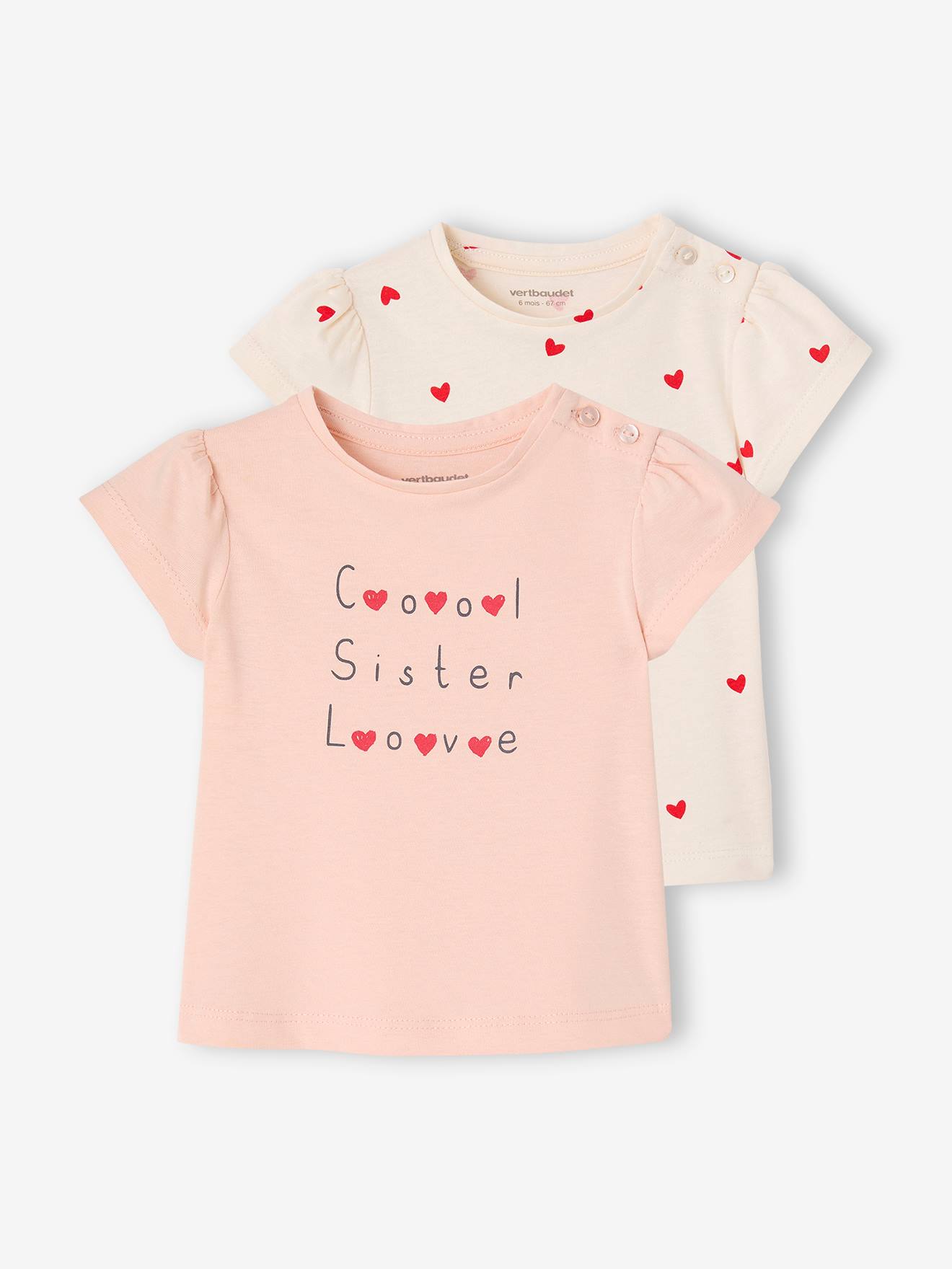Pack of 2 short-sleeved baby t-shirts - BASICS - pale pink, Baby