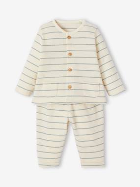 Baby-Trousers & Jeans-Striped bodysuits set with cardigan and trousers