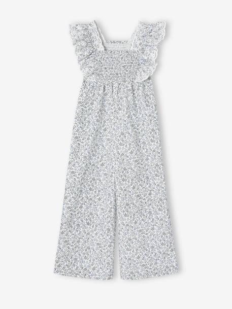 Occasion Wear Floral Jumpsuit with Broderie Anglaise Details, for Baby Girls printed blue - vertbaudet enfant 