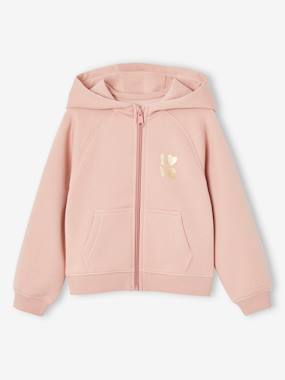 Girls-Girls' hooded sports zip-up sweatshirt