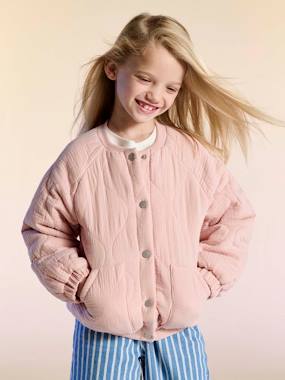 Girls-Girls' quilted bomber jacket in cotton gauze