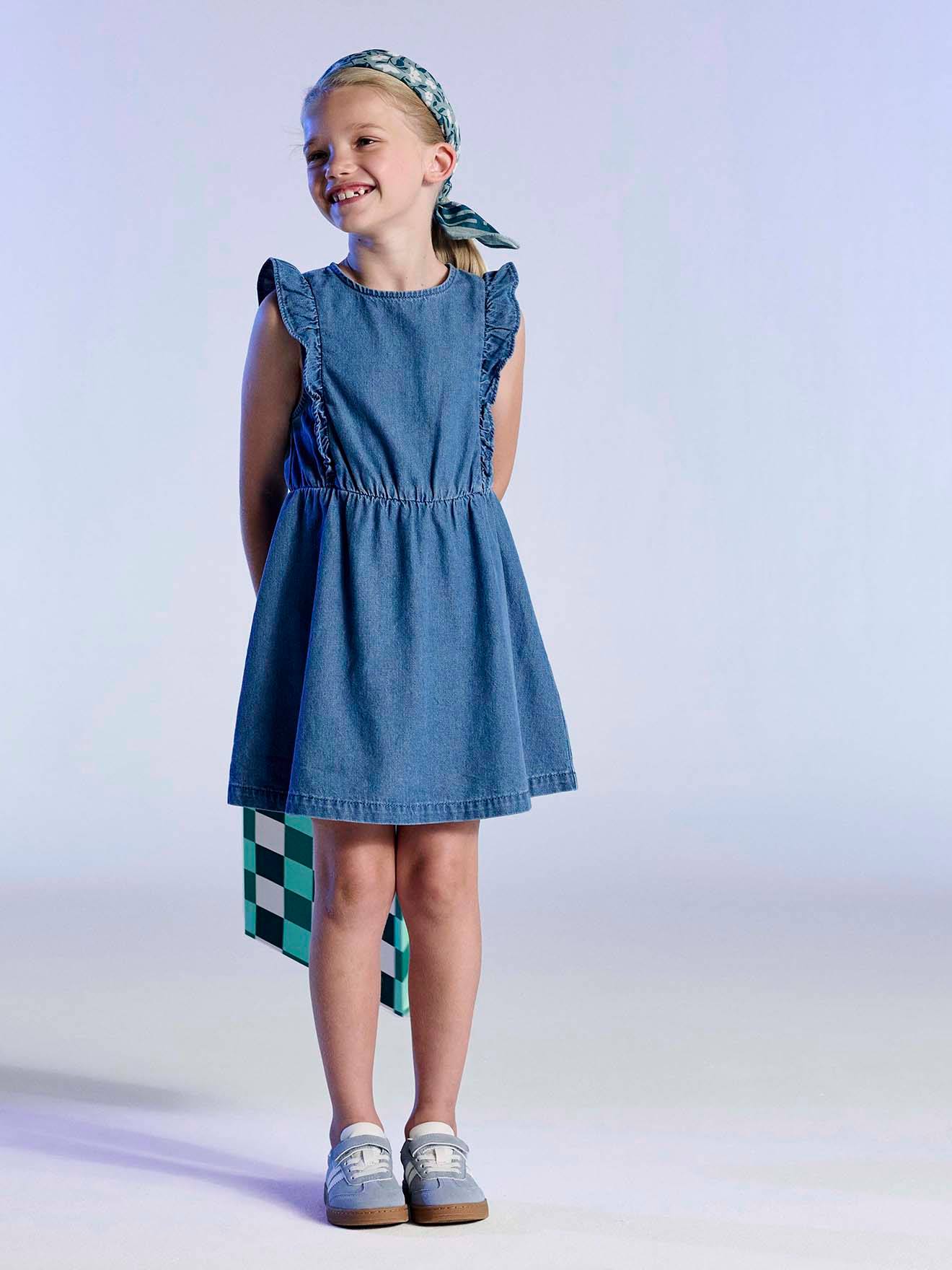 Denim frill dress for girls - stone, Girls