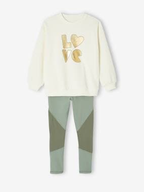 -Gold-motif sweat top and leggings set for girls