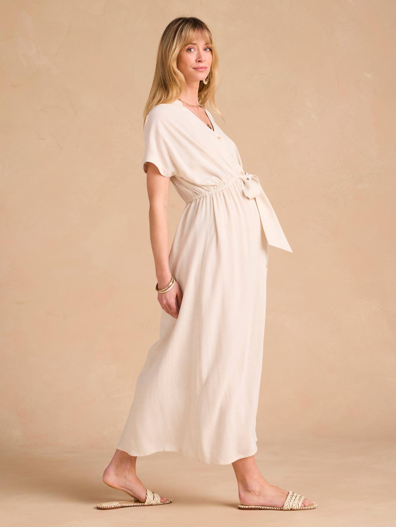Robe chemise longue en lin mélangé grossesse et allaitement