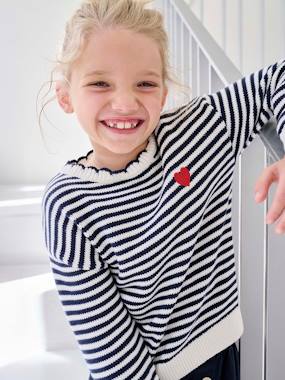 Girls-Cardigans, Jumpers & Sweatshirts-Striped jumper for girls