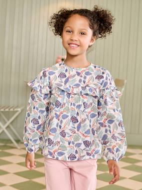 Girls-Floral print frill blouse for girls