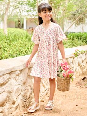 Girls-Girl's floral wrap-neck dress