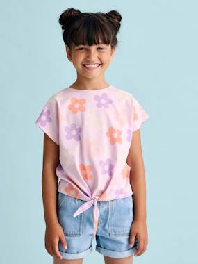 Fille-T-shirt, sous-pull-T-shirt-T-shirt imprimé fille avec noeud fantaisie