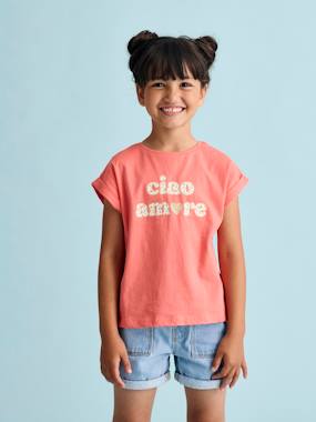 Girls-T-Shirt with Message in Flower Motifs for Girls