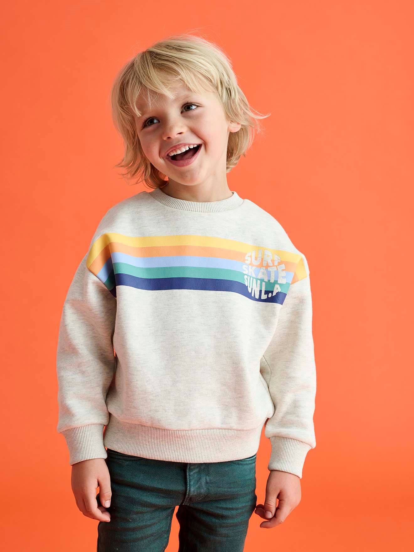 Graphic round neck sweatshirt for boys - marl white, Boys