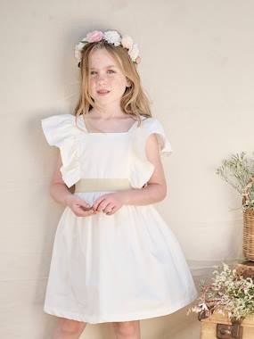 -Occasion Wear Dress with Golden Sash for Girls
