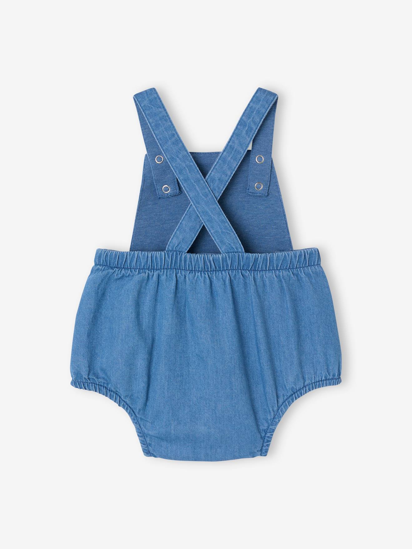 Combinaison bébé naissance forme barboteuse bleu chambray rayé, Bébé