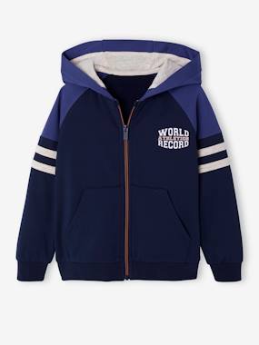 Boys-Sportswear-Boys' sporty zip-up hooded sweatshirt with raglan sleeves