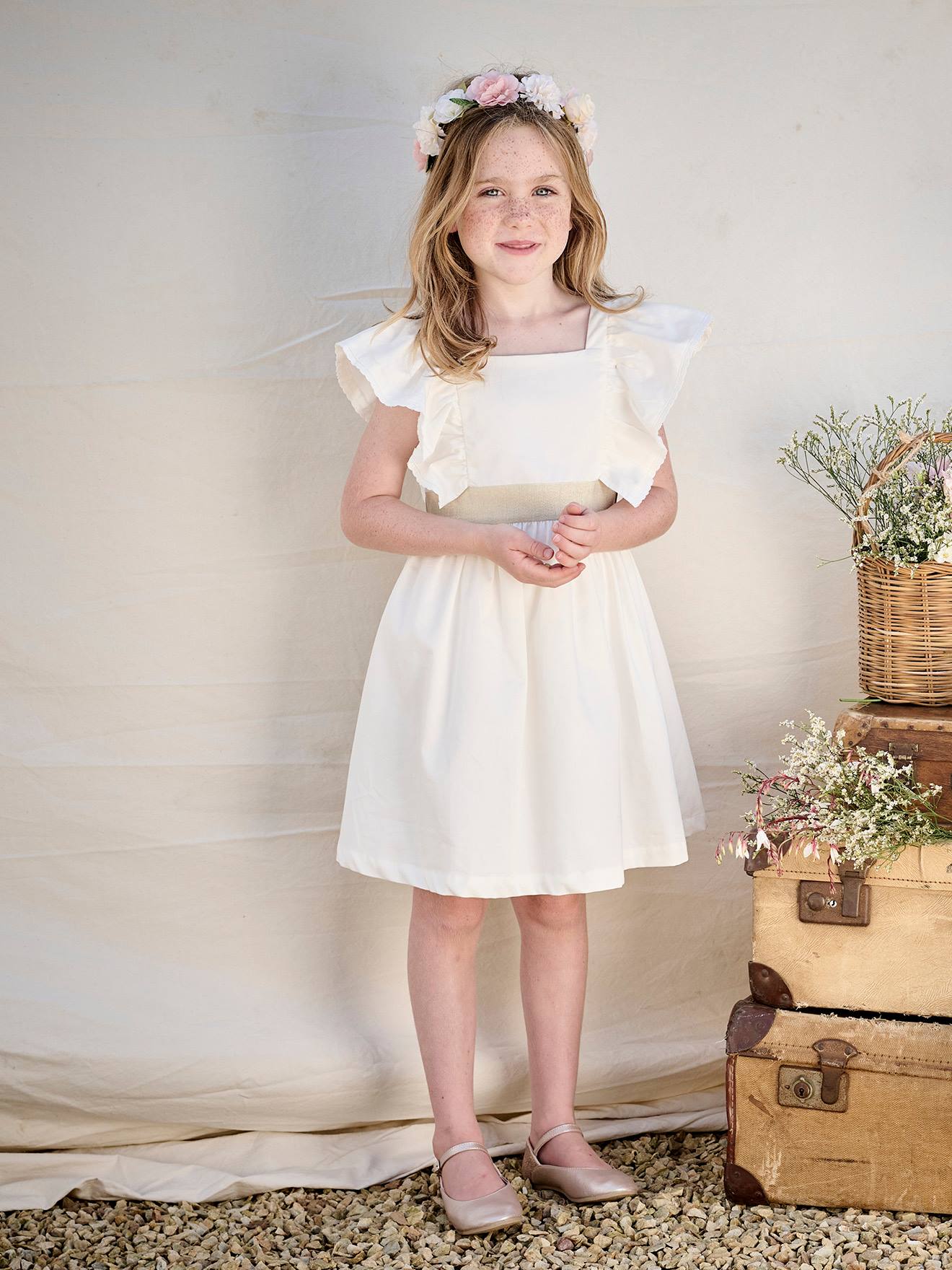Occasion Wear Dress with Golden Sash for Girls - blush, Girls Occasion Wear Dress with Golden Sash for Girls - blush, Girls