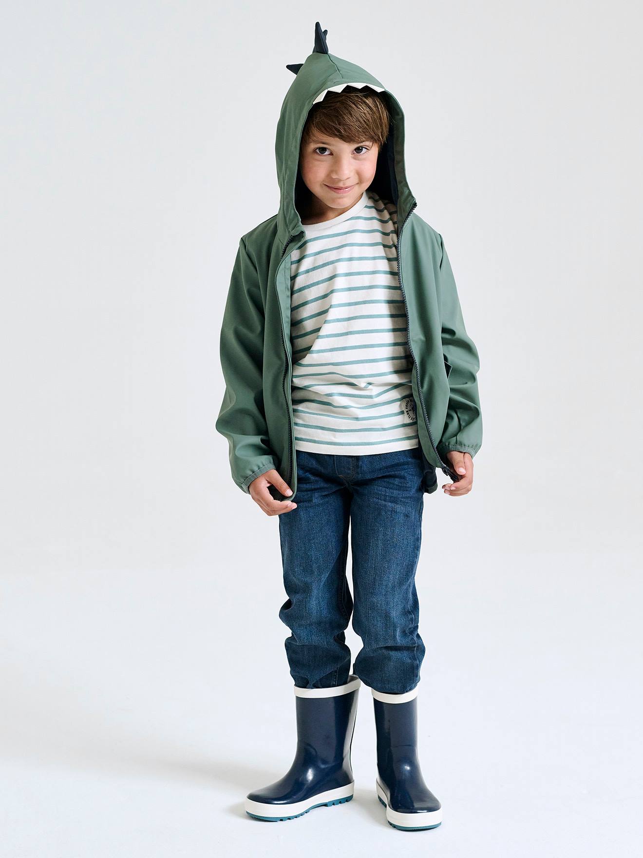 Boys' Dino hooded windbreaker - sage green, Boys