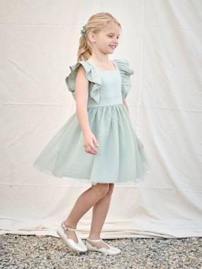 Girls-Ruffled Occasion Wear Dress in Cotton Gauze & Tulle, for Girls