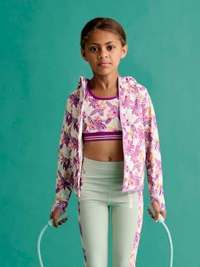 Girls-Sports Sweatshirt with Flower Print in Techno Fabric for Girls