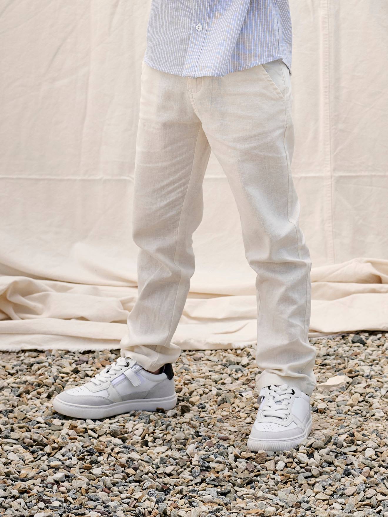 Pantalon chino garçon en coton/lin - marine foncé, Garçon