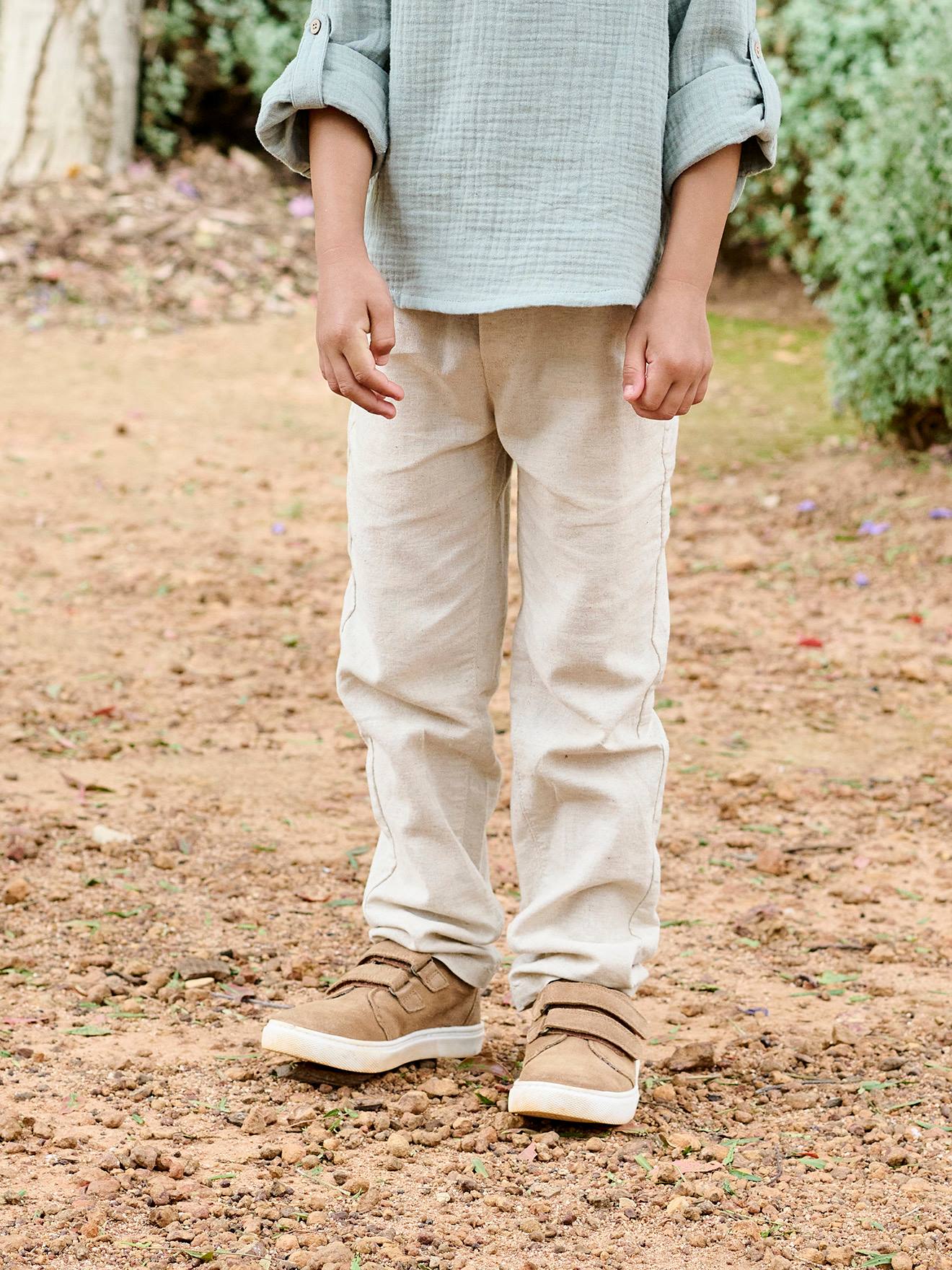 Lightweight Trousers in Cotton/Linen, for Boys - marl beige
