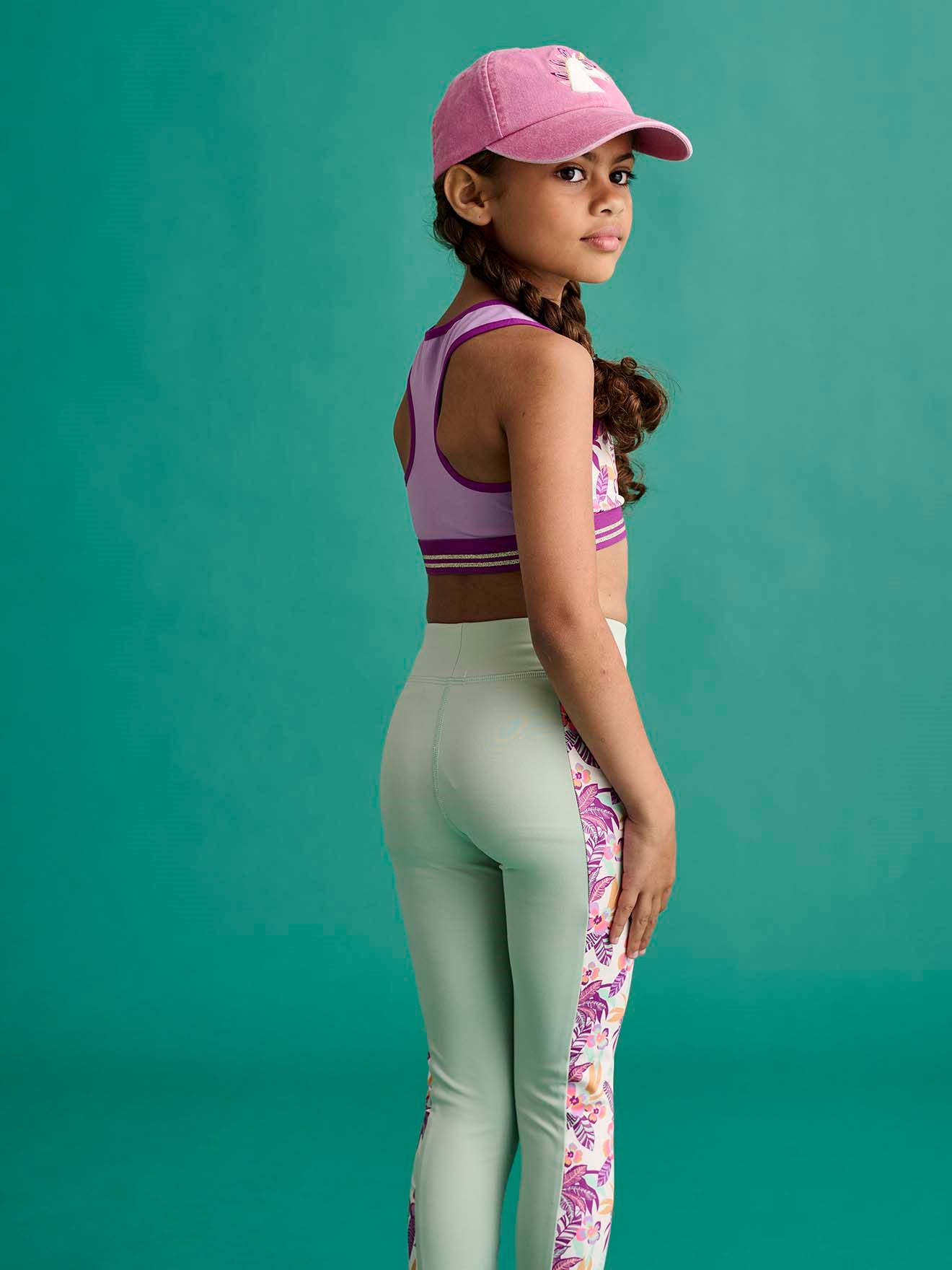 Sports Leggings with Printed Side Panels for Girls sage green, Girls