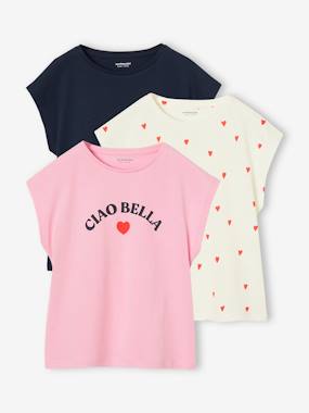 Fille-T-shirt, sous-pull-Lot de 3 T-shirts Basics fille manches courtes