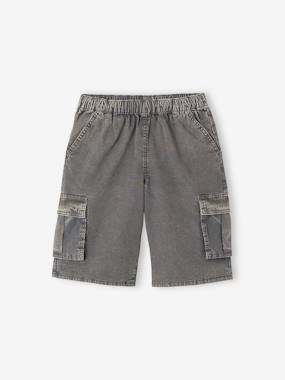 -Washed-Effect Battle Shorts for Boys