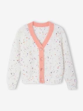 Girls-Girls' V-neck fancy knit cardigan