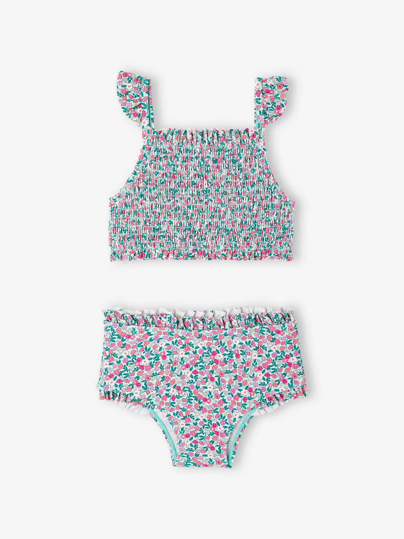 Maillot De Bain 2 Pièces Fille 7-12 Ans - Short Et Haut Crop Top Fleur Rash Guard Broderie - Fluide Et Confortable