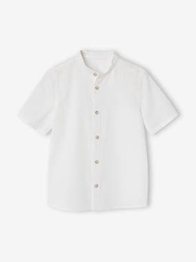 Boys-Shirts-Linen Shirt with Mandarin Collar for Boys