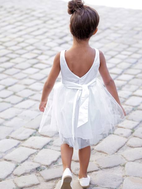 Girls' Sateen & Tulle Occasion Dress BLUE LIGHT SOLID+Light Pink+White - vertbaudet enfant 