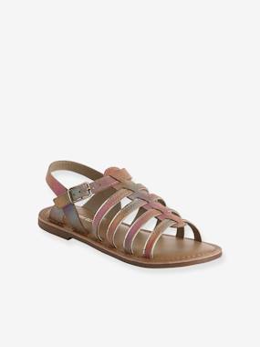Shoes-Leather Sandals with Straps, for Girls