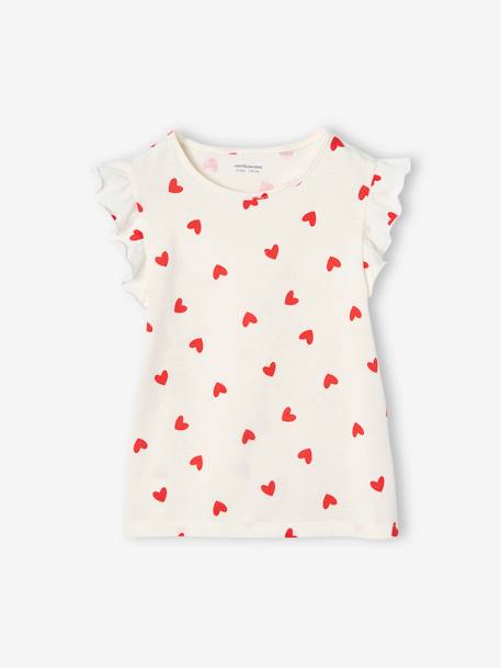 Ensemble fille t-shirt à volants et jupe à bretelles en gaze de coton corail+indigo+lilas+vert sauge+vieux rose - vertbaudet enfant 