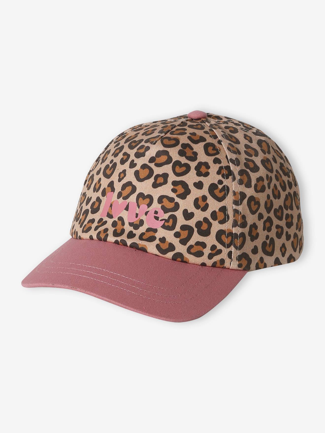 Leopard Print Cap for Girls - blush, Girls