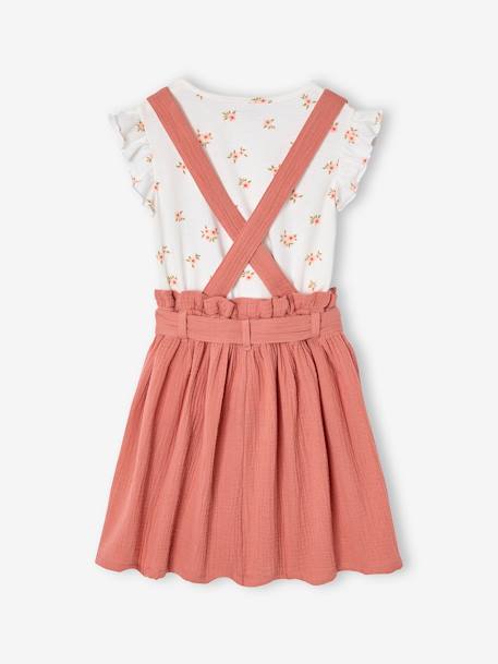 Ensemble fille t-shirt à volants et jupe à bretelles en gaze de coton corail+indigo+lilas+vert sauge+vieux rose - vertbaudet enfant 