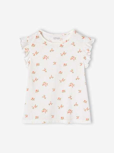 Ensemble fille t-shirt à volants et jupe à bretelles en gaze de coton corail+indigo+lilas+vert sauge+vieux rose - vertbaudet enfant 