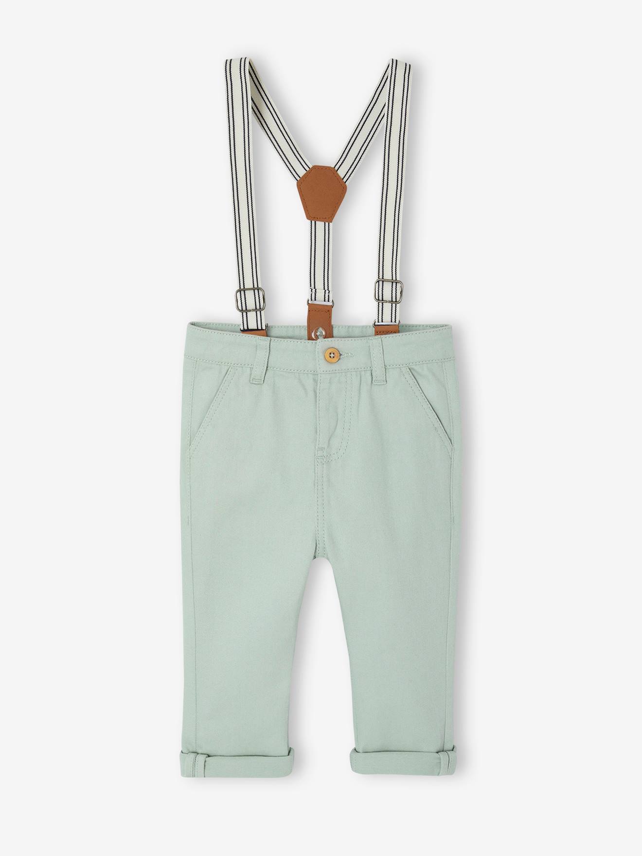 Pantalon à bretelles amovibles bébé vert sauge, Bébé