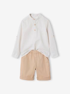 -Occasion Wear Ensemble: Shirt with Mandarin Collar & Shorts for Boys